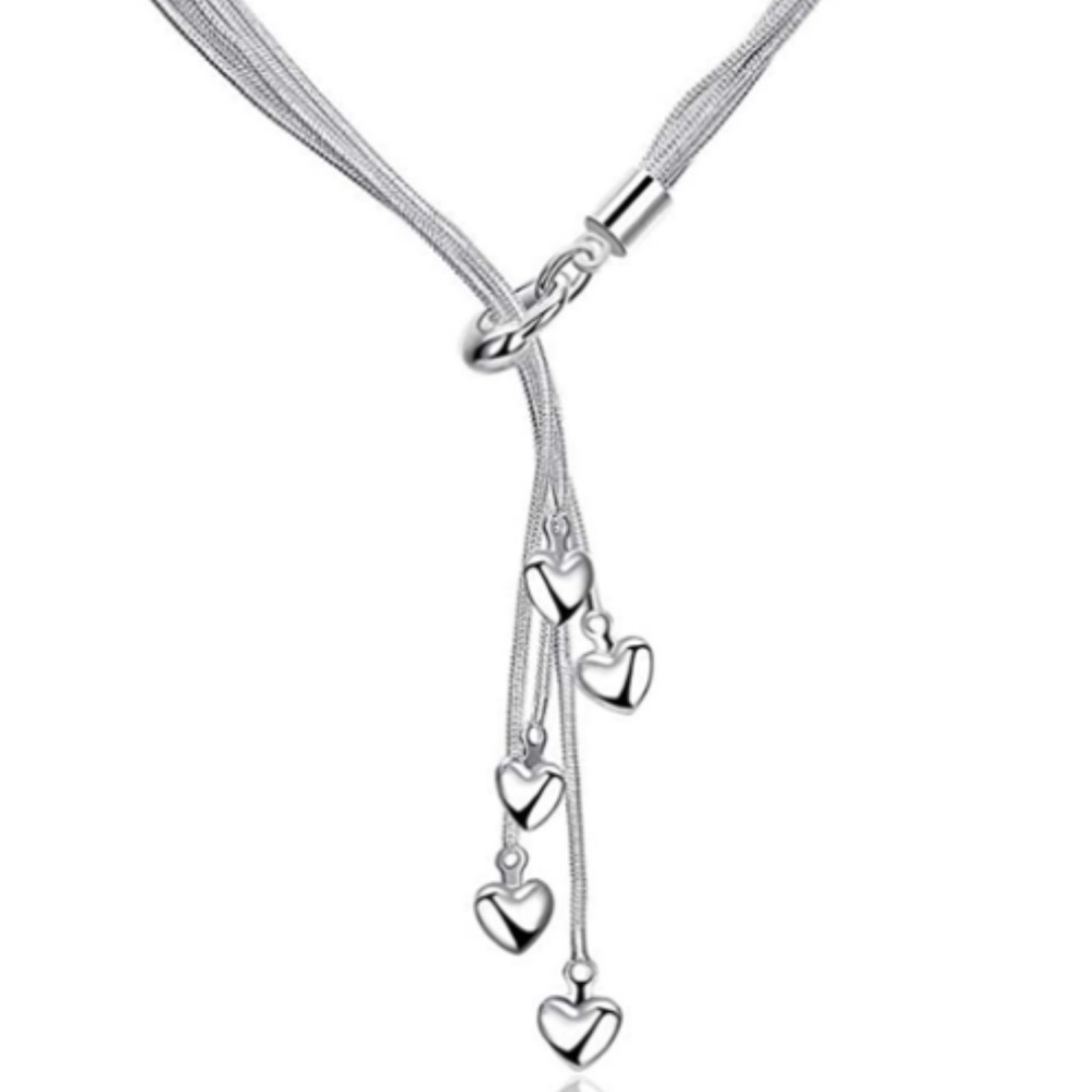 Italian Sterling Silver 5 Chains 5 Five-Heart Necklace 21.6" Heart Necklace - Picture 1 of 6
